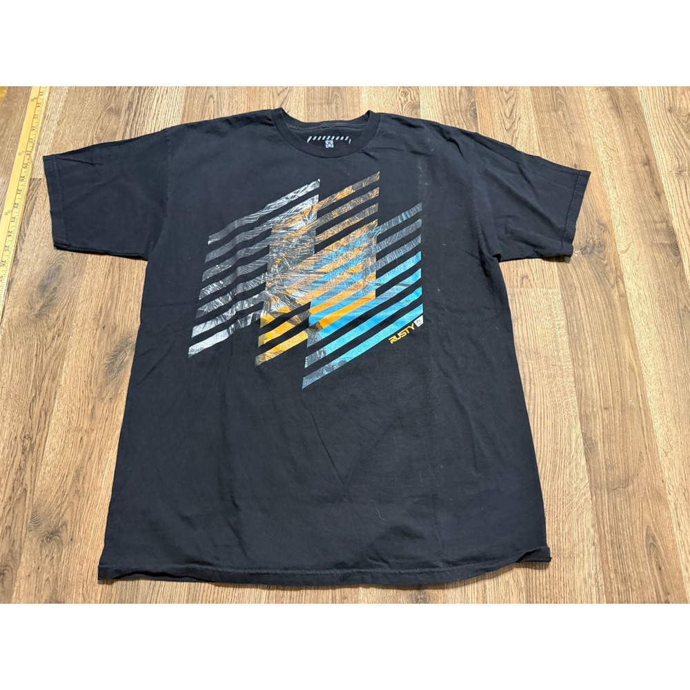 Rusty Graphic T-Shirt Mens Size Large Black Tee Abstract Stripe Print J40118106